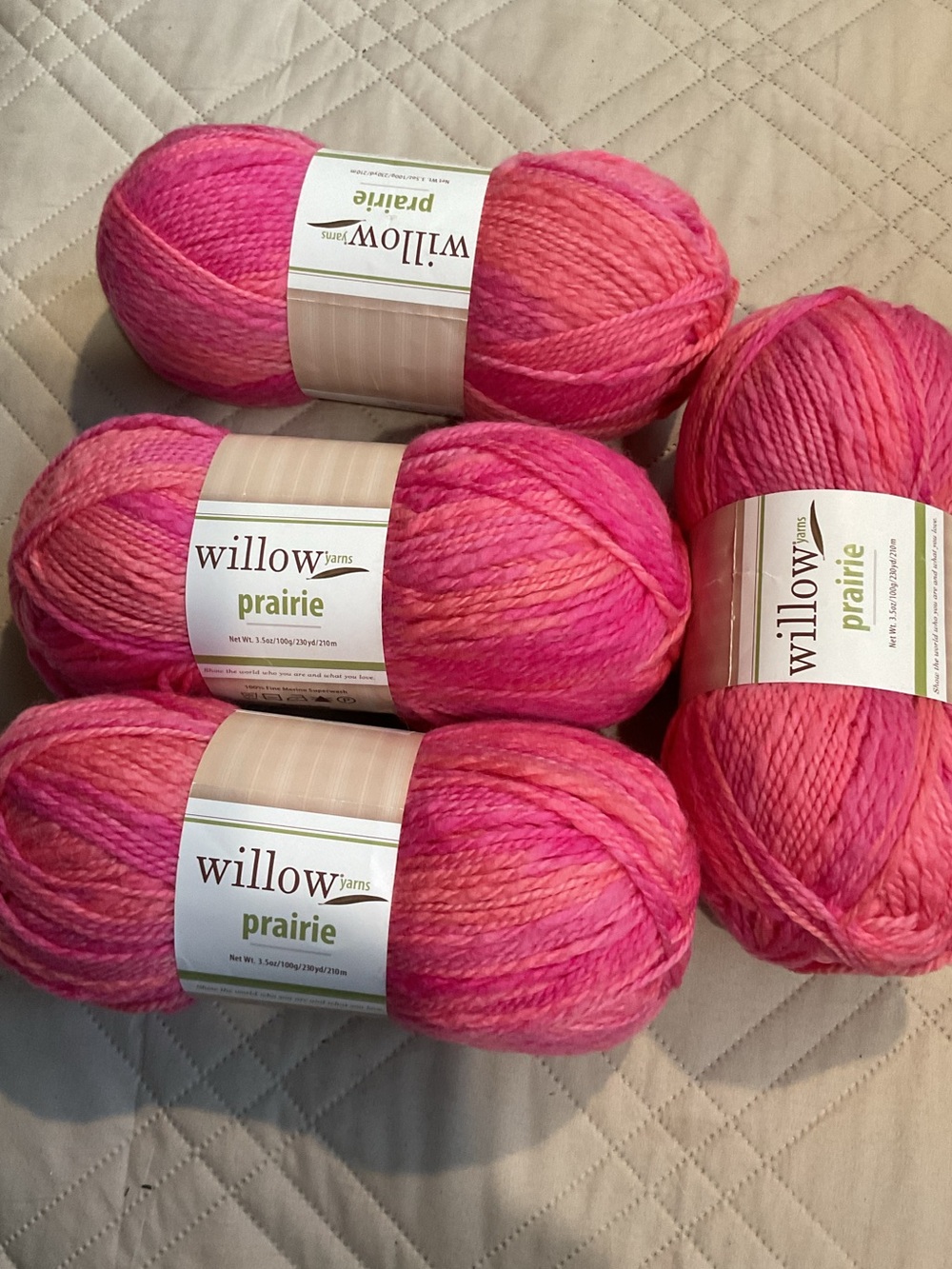Willow Yarns 100% Merino Wool 4 Skeins Pink